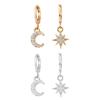Cubic Zirconia Star Moon Earrings Allergy Proof Asymmetric Hoops Evening Party Jewelry For Women In Three Color Options