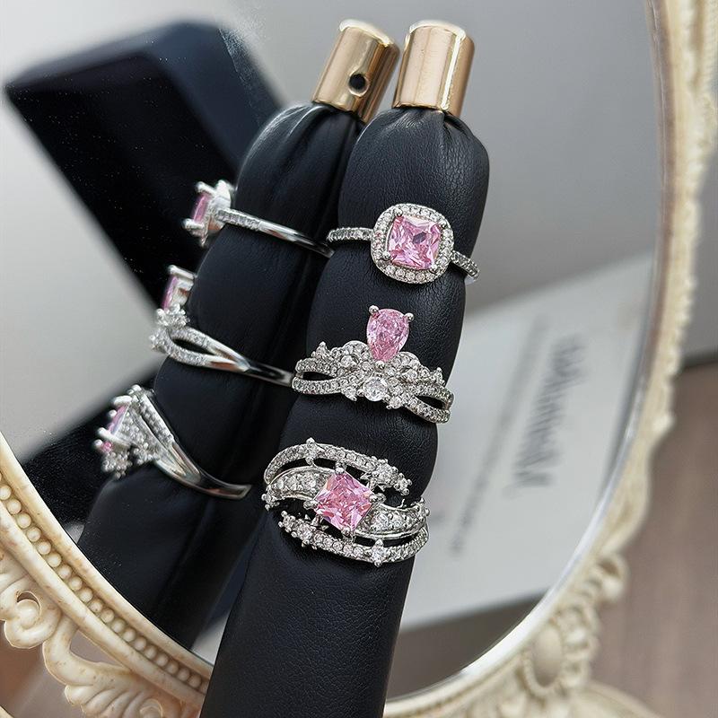 Atmospheric Luxury Colored Treasure Wings Flower Bow With Diamond Opening Ring Niche Stacked Ring Woman