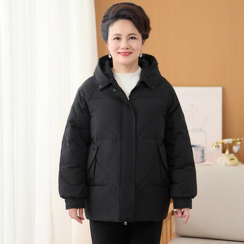 Winter Mid-length Down Jacket for Middle-aged and Elderly Women, Thickened Cotton-padded Jacket
