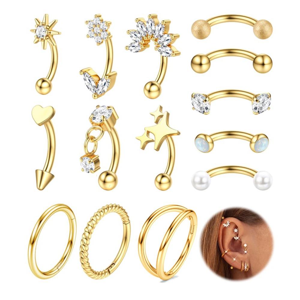 Drperfect 16G Rook Eyebrow Piercing Stainless Steel Helix Hoops Vertical Curved Barbell Daith Conch Septum Stud Jewelry