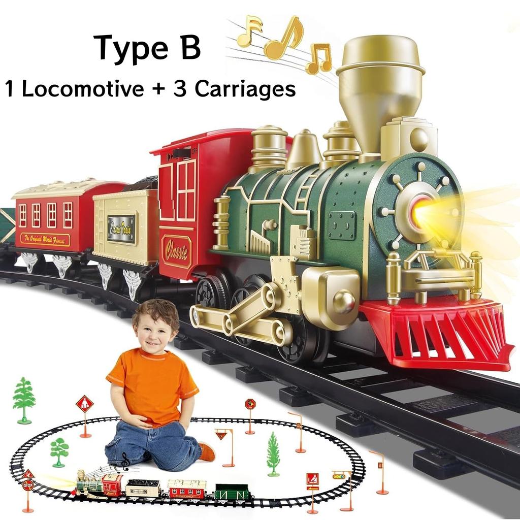 Electric Train Set for Kids Battery Operated Toy Train with Lights & Sounds Classic Train Set for Around Christmas Tree