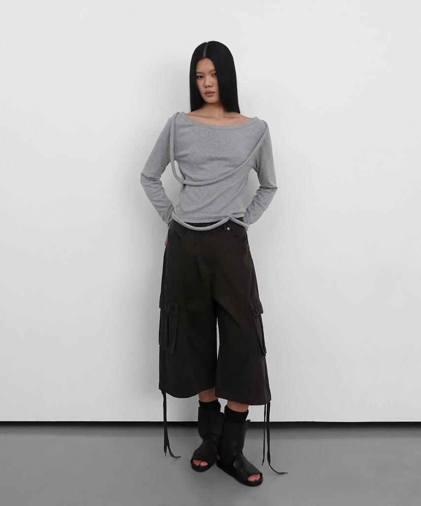Saendeulig Strap Wide Neck T_Melange Gray