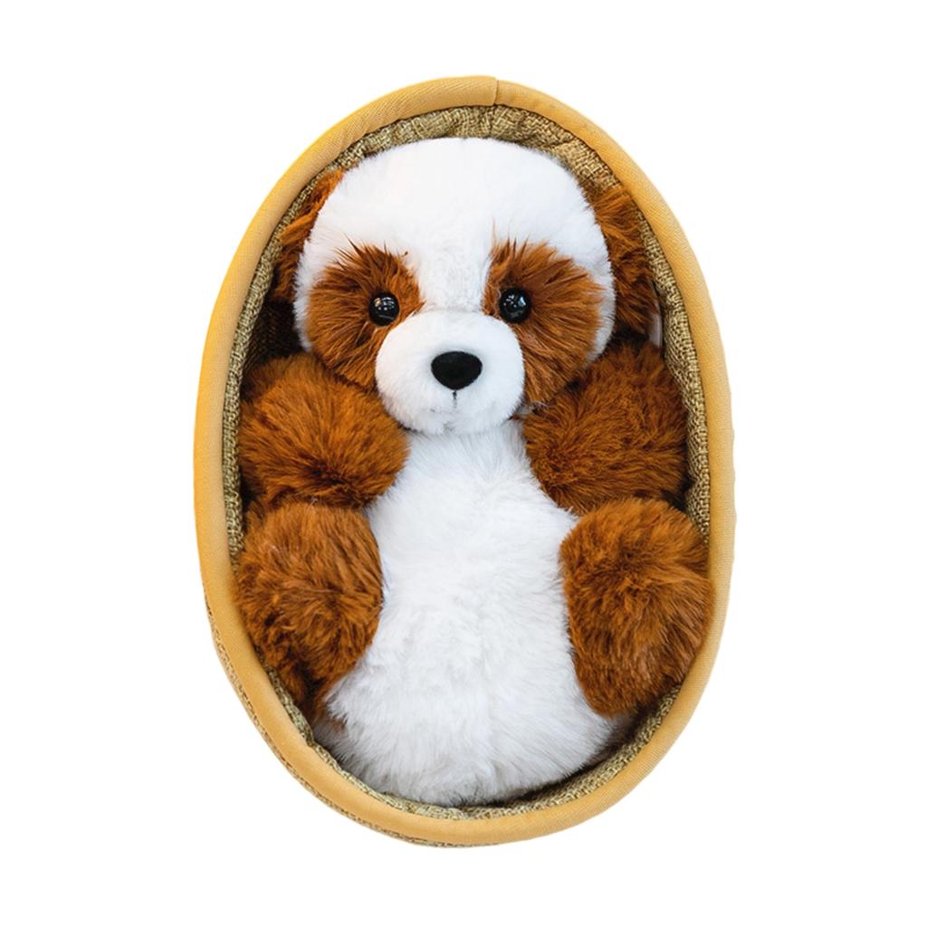 Plush Stuffed Animal Toy with Woven Basket Bed for Children's Gift Decorative Soft Doll