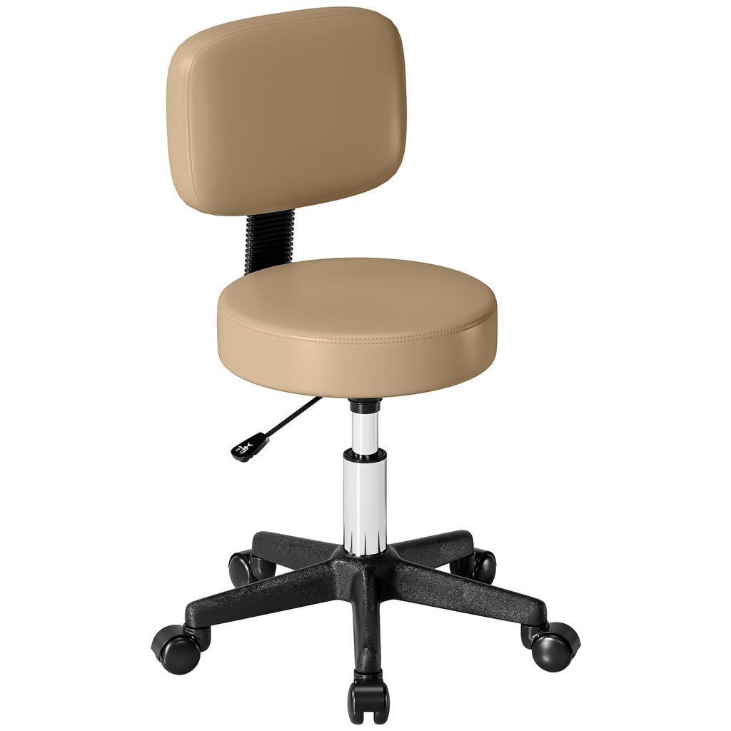 Rolling Stool Height-Adjustable with Backrest 72-84 Cm Tall 360 Degrees Swivel Work Stool for Office Salon Light Brown