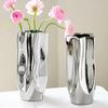 1 Stück Keramik Innenkunst Dekoration Vase Luxus Galvanisiertes Silber Kreative Blumenanordnung Hydroponisch Unregelmäßiges Porzellan