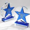 Customized Crystal Trophy, Annual Meeting Celebration Excellent Sports Souvenir Home Decoration, Blue Pentagram Glass Medal, 1Pc
