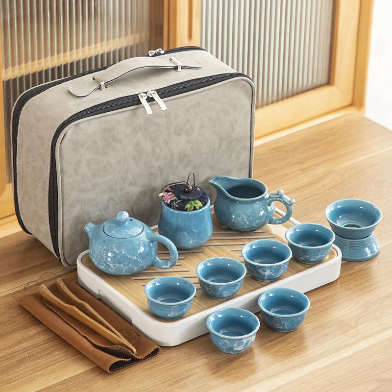 Travel ceramic Kung Fu tea set, tea tray, a full set of portable storage bags, practical business gifts for customers