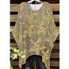 Gouden pailletten vijfsterren dames T-shirt met korte mouwen, grote maat, onregelmatige zoom
