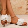 Bowtie Decor Flat Slippers for Women 2025 Summer Comfort Light Square Toe Slippers Plus Size Soft Sole Non Slip Beach Shoes