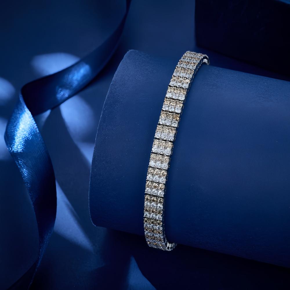 Elegant 17cm Three Row Yellow White Round Zircon Tennis Bracelet Ultimate Luxury Jewelry