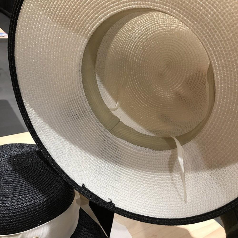 Bow Detail Wide Brim Hat Sun Protection Summer Sun Cap Elegant Beach Bucket Hat  Travel
