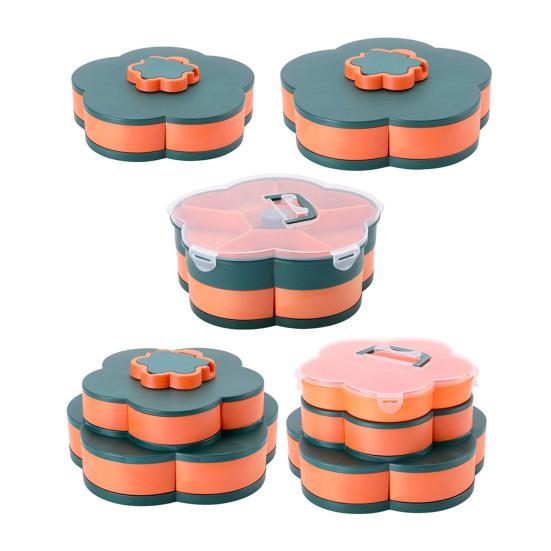 Rotating Fruit Plate Snack Tray with Lid 5/10 Compartments Plastic Divided Serving Tray for Parties Picnics Kids Safe Organizer And Snack Box