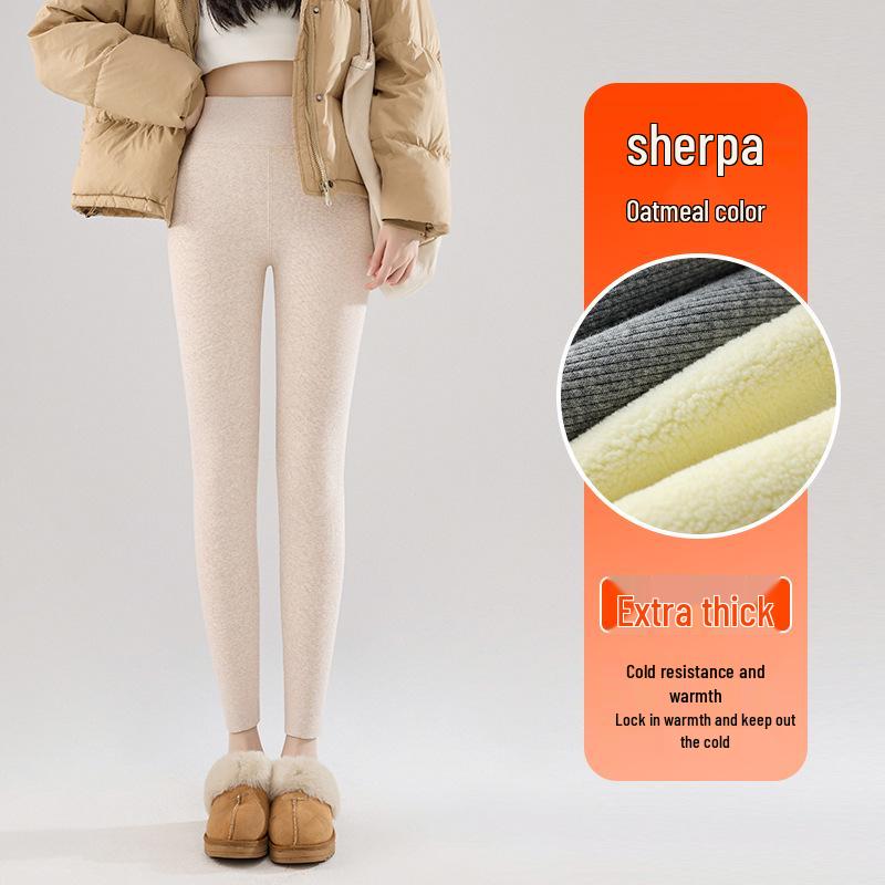 Dames Tykke Fleece Høyt Liv Slim Fit Leggings for Vinter Yttertøy, Stor Størrelse, Varm Ribbestrikket Bukse