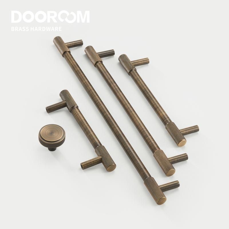 Dooroom Antique Brass Knurling Furniture Handles Long Round Modern Pulls Cupboard Wardrobe Dresser Shoe Box Drawer Cabinet Knobs