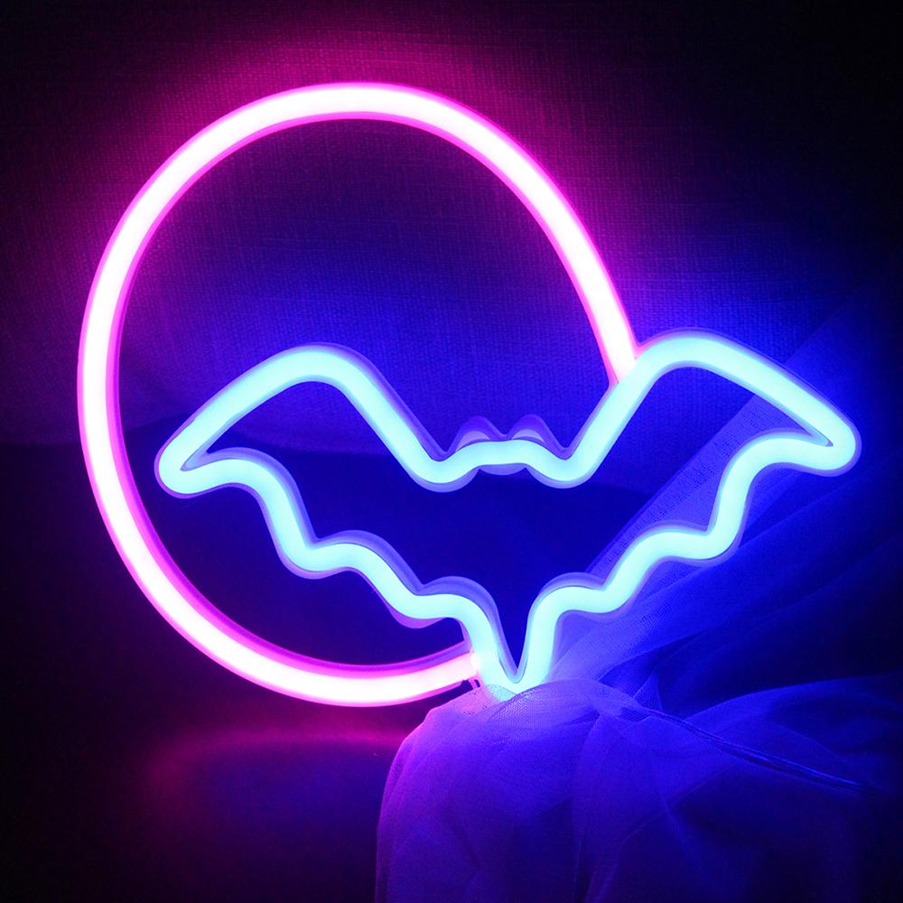 Bat Neon Sign LED Night Lights USB Battery Powered Halloween Wall Decoration Indoor Neon Wall Hanging Lamp For Home Bar Party