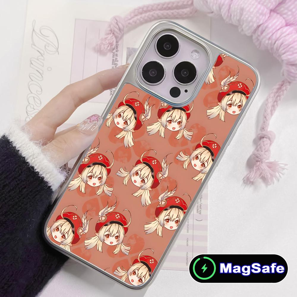 Game GI Klee Mobile Phone Case for iPhone 17 16 15 14 13 12 11 Air Pro Max Plus Magsafe Silver Plating Colorful Cover Cellphones