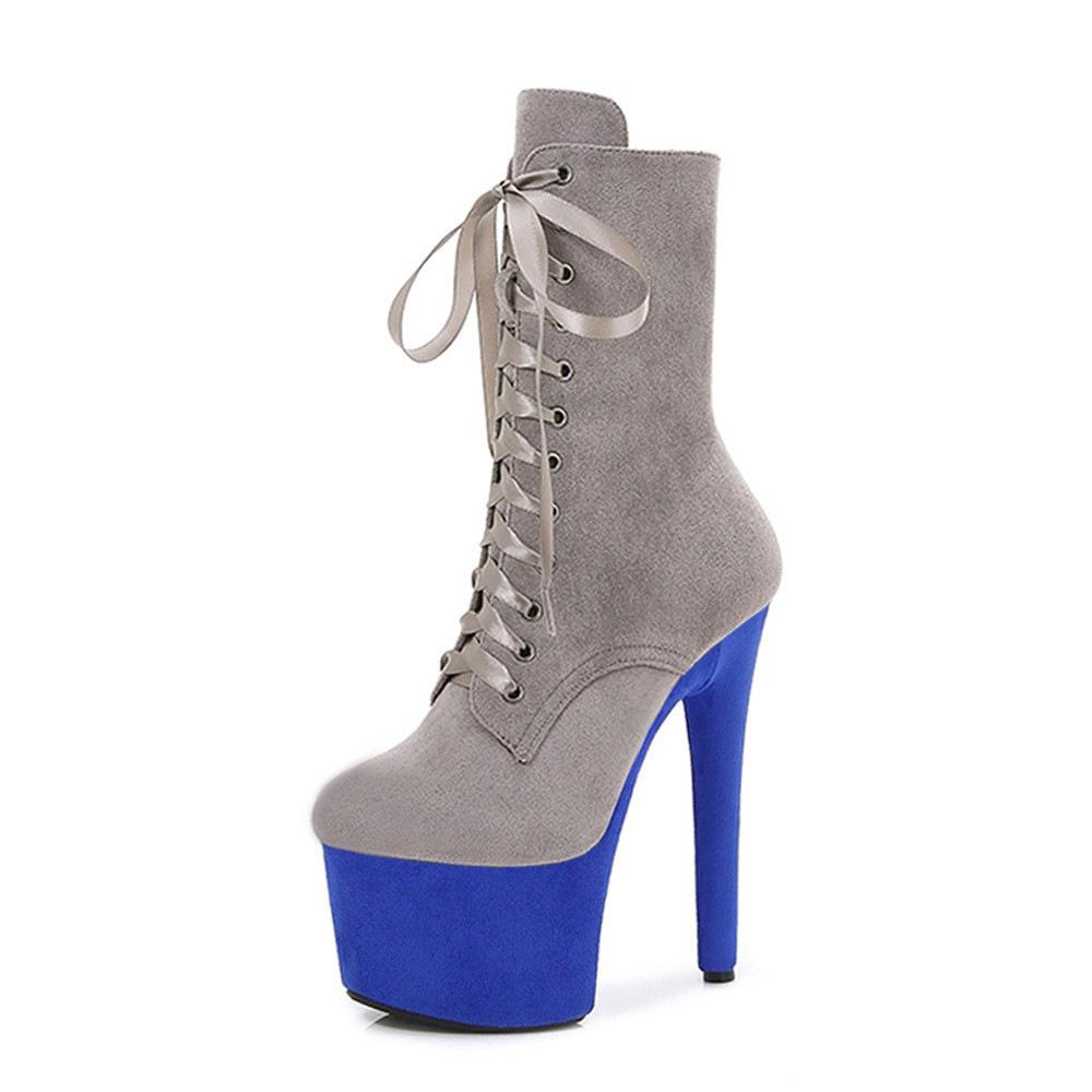 

17 см новые замшевые туфли для танца на пилоне, водонепроницаемые, для стола, короткие ботинки, атласная лента, сексуальная модель, вечерние туфли на высоком каблуке для женщин 44