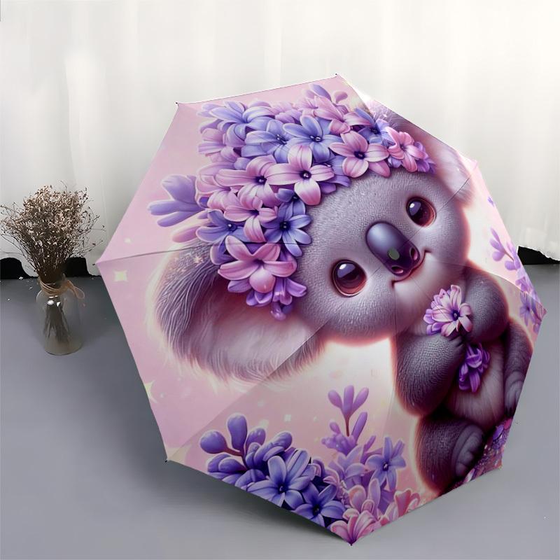 1pc Koala with Lavender Flowers Umbrella with Plastic Handle,Suitable for All Seasons Home Travel Outdoor UmbrellaDD427