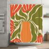 Modern Bathroom DecorFloral Shower Curtain Set with Orange Vase Design in Green Red Colors for Home Bath Decoration Size Customi