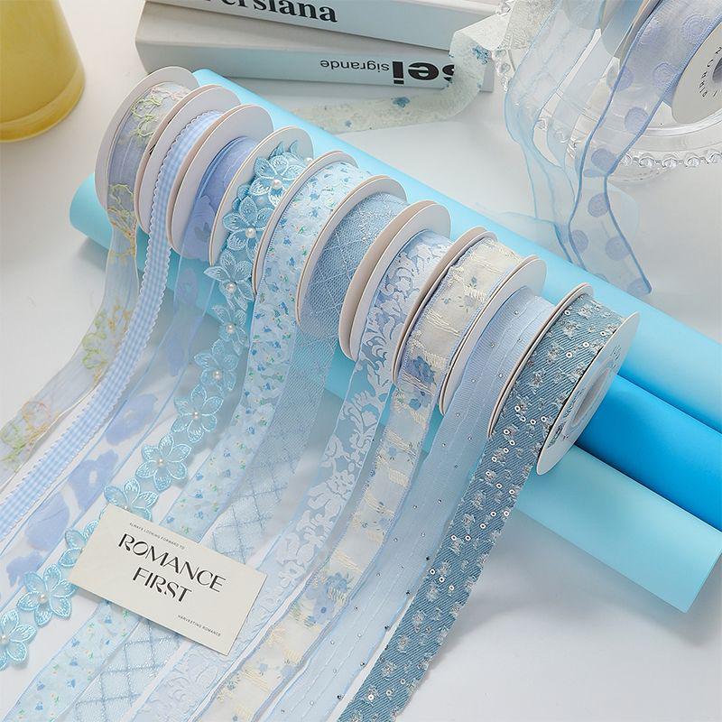 2/5yards Blue Theme Ribbon for Gift Packing Clothing Sewing Supplies DIY Hair Bows Decor Craft Accessories Ribbons for Crafts
