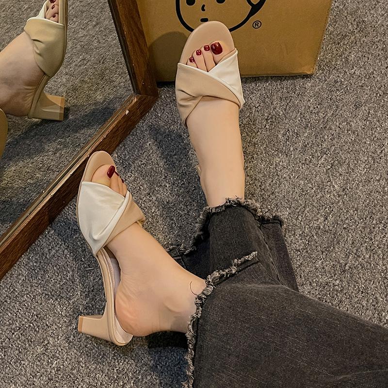 Fashion Summer Fashion Simple Ladies Slippers Dew Feet High Heels Solid Color Comfortable Casual SlippersFashion Slippers