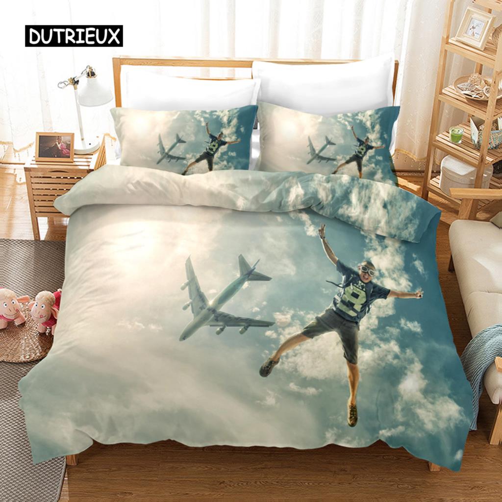 Flygplan Påslakan Flygande Plan Sängklädesset för Barn Pojkar Flicka Polyester Flygplansmönster Täcke Dubbel Queen King Size