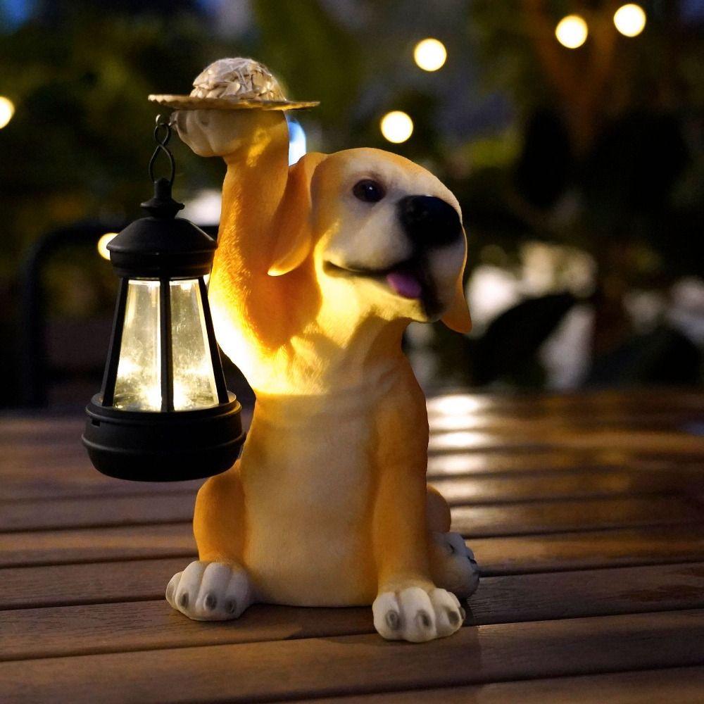 Creative Dog Solar Ornament Resin Animal Sculptures Lamp Puppy Statue Light  Courtyard