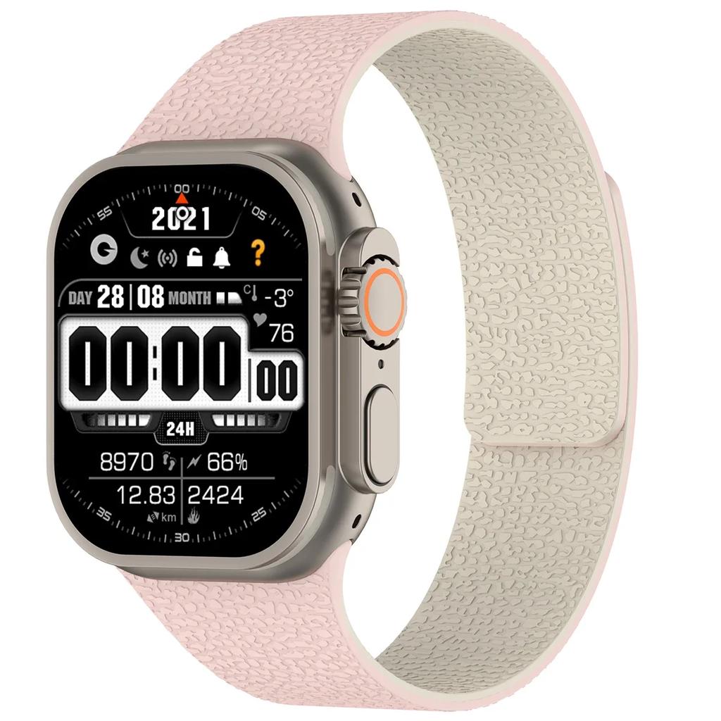 Magnetic Sport Strap For Apple Watch Ultra 3/2 49mm 38 40 41 44 45 46mm Litchi Pattern Silicone Band For Iwatch S11 10 9 8 7 SE3