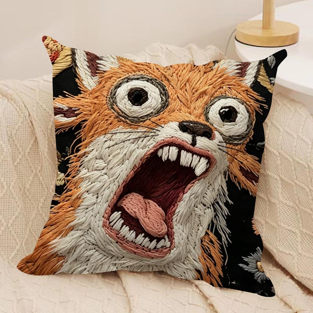 2D Scream Animals Retro Kissenbezug Seidiger Kurzer Plüsch Unsichtbarer Reißverschluss Staubdicht Sofakissenbezug Für Heimdekoration