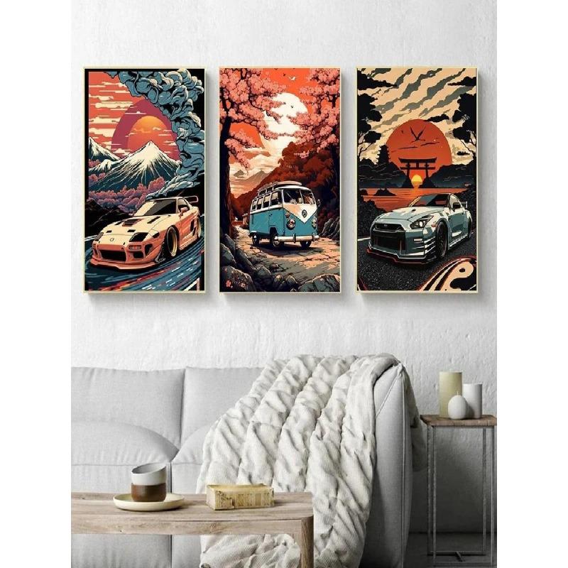 Vintage s Retro Car Japanese Landscape Poster  GTR Luxury Cars Canvas Painting HD Print Wall Art for Living Room  Bedroom Decor