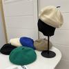 Autumn and Winter Cashmere Knitted Contrasting Colors Tweet Beret Women's Literary Fashion Elastic Sweat Belt Painter Hat