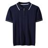 Men's Thick Knitted Color Block Striped Polo with Zip-Up and Turn-Down Collar