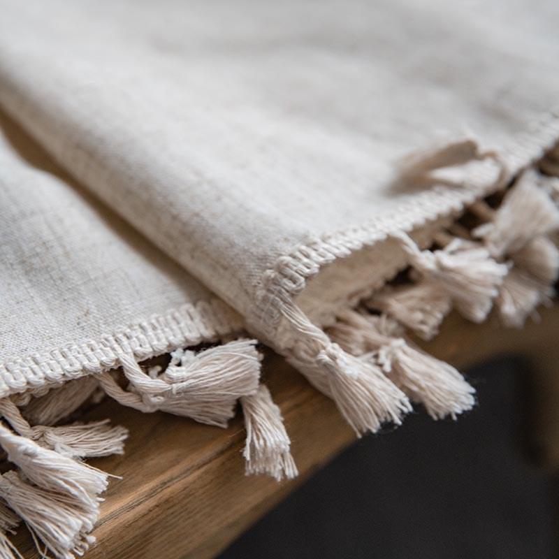 American Style Simple Solid Color Imitation Bamboo Knot Hemp Beige Tassel Bedroom Living Room Shading Insulation Window Curtain
