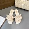 Women Slippers Flats Bead Sandals Square Toe Shoes Summer New 2025 Trend Open Toe Dress Casual Flip Flops Woman Beach Slides