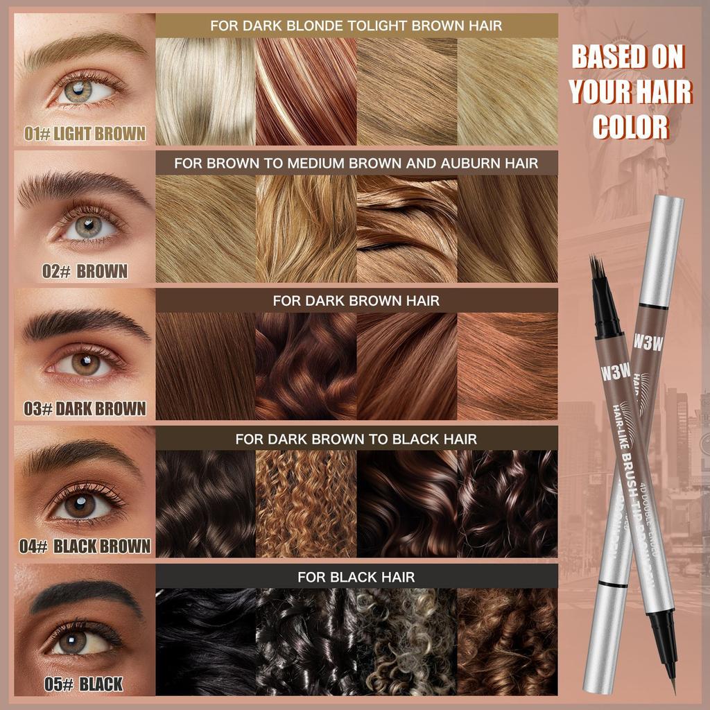 W3W Eyebrow Pencil Waterproof And Non-Smudging 4D Micro-Engraving Double-Headed Eyebrow Pencil Eyeliner 2In1 Liquid Eyebrow Pencil
