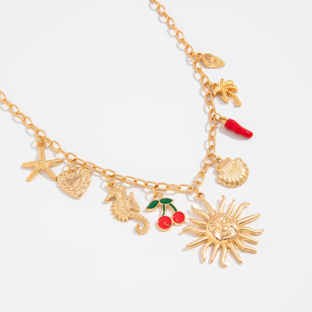Sun Starfish Scallop Pendant Necklace for Women Vintage Conch Summer Beach Holidays Chain Jewelry Gift