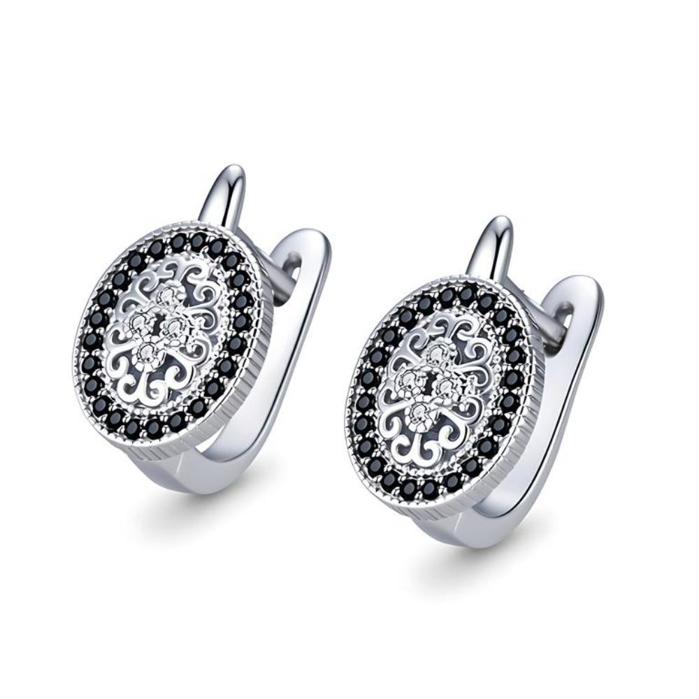 Black Awn Jewelry Round Earrings Black Stone Engagement Hoop Earrings For Women