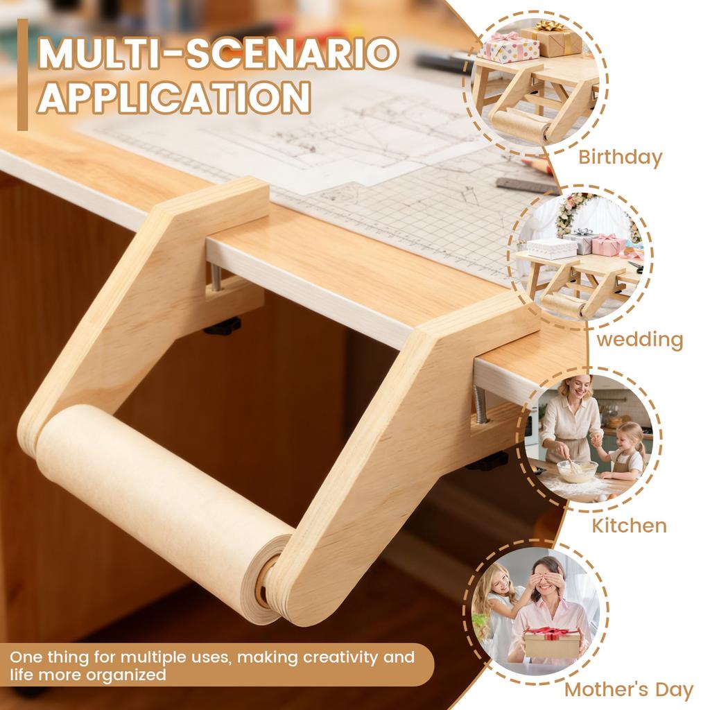 1/2 Pair Wooden Desk Mount Paper Roll Dispenser Adjustable Drawing Papers Rolls Holder Table Mount Drawing Paper Roll Dispenser