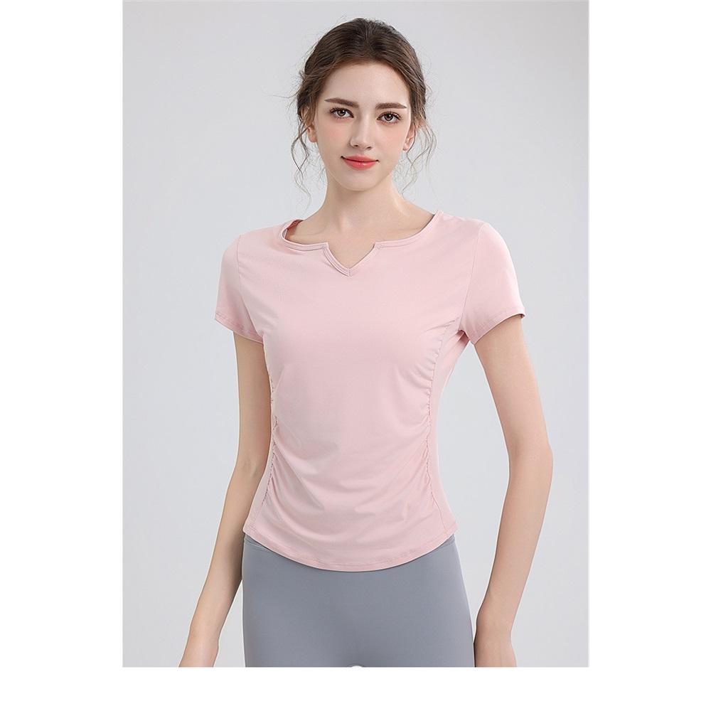 New Pleated Yoga Top Women's V-neck Sports Fitness Short T-shirt Outdoor Sports Running Quick Drying Short Sleeved Shirt