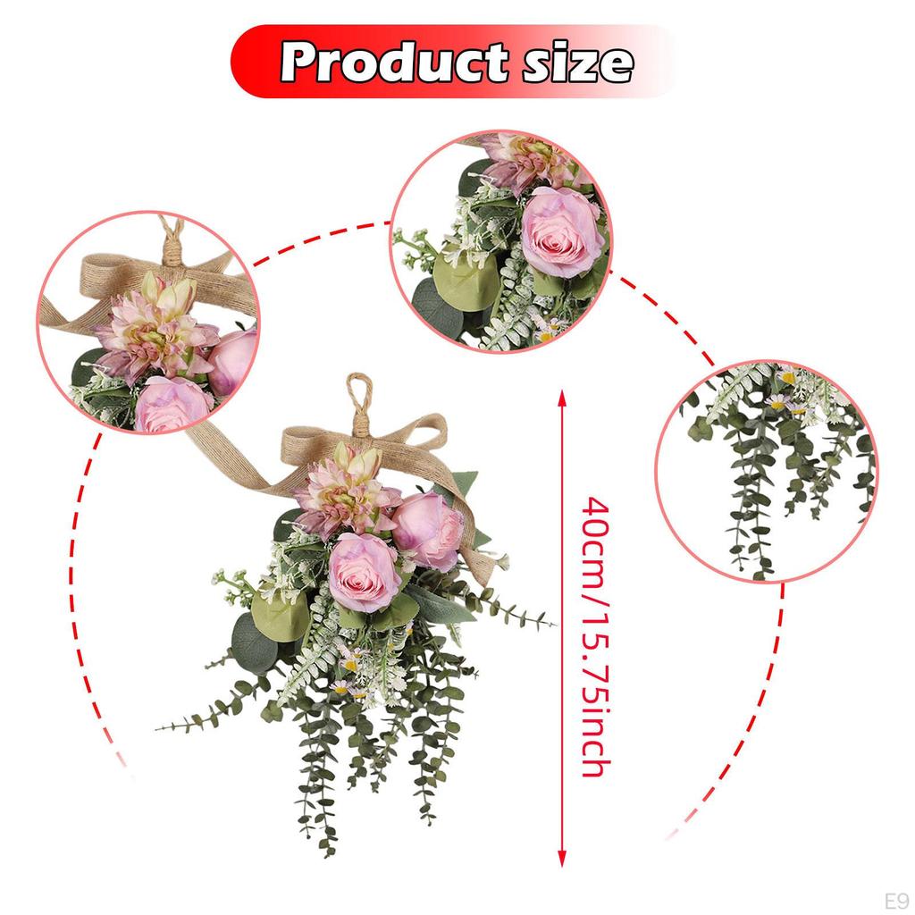 Artificial Chrysanthemum Eucalyptus Flower Wreath Hanging Decoration Teardrop for