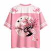 Sakura Kirschblüten Jersey Japanische Kunst Netz V-Ausschnitt Shirt Kurzarm T-Shirt Retro Blumendruck Grafik T-Shirt Oberteile für Herren Damen