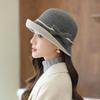 Wool Felt Hat Women's Autumn and Winter Fashion Retro Bow Warped Edge Elegant Celebrity Top Hat Bucket Hat