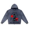 DTG Print Knitted Denim Zip-Up Hoodie Skateboarder Brother Print Zipper Hoodies  
