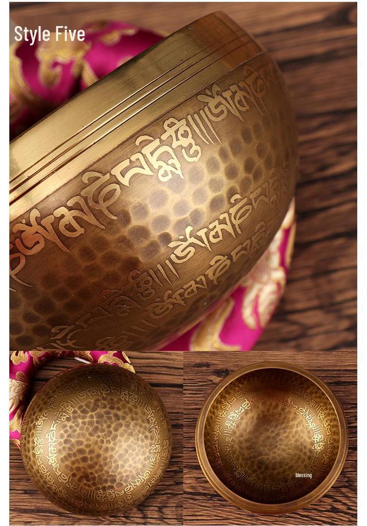 Nepal Bronze Six-Syllable Mantra Tibetan Singing Bowl for Meditation and Incense, Buddha Sound and Chime Bowl.