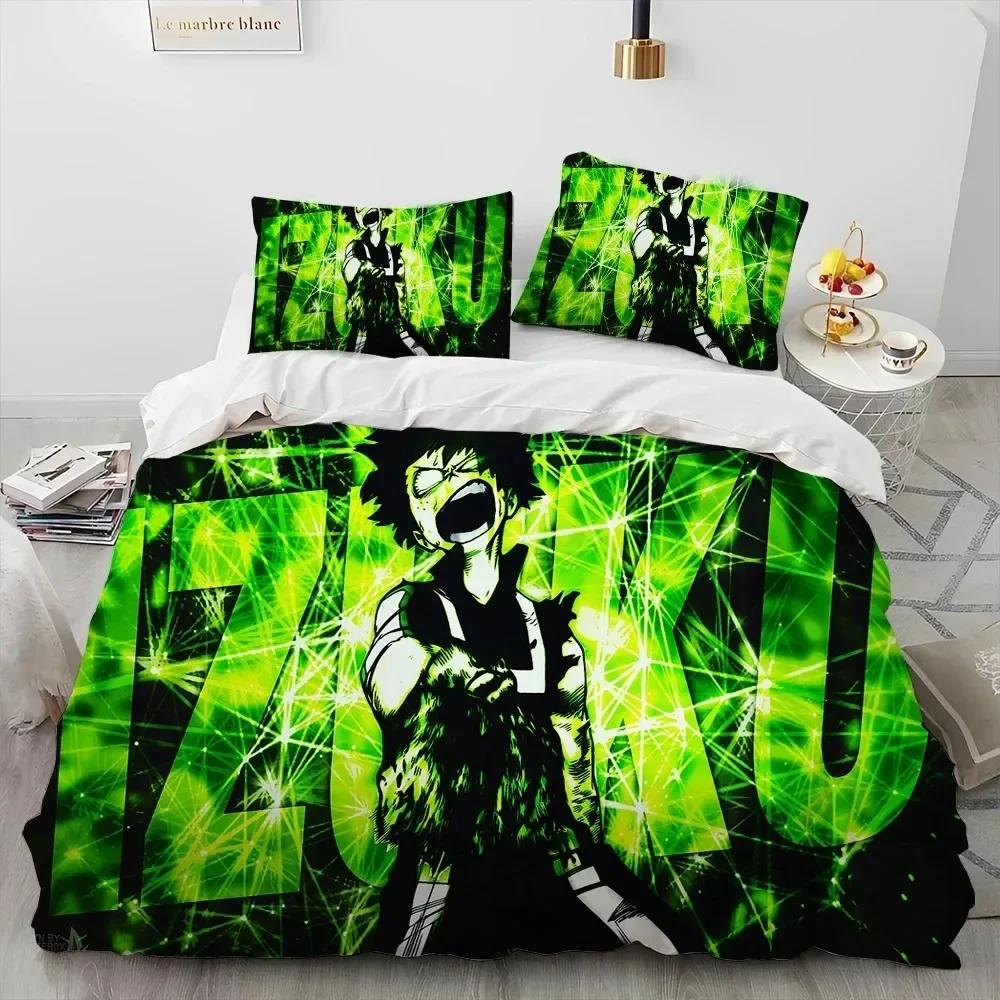 Anime My Hero Academia Izuku Deku Ložní souprava Tištěná s povlakem na polštář Měkký povlak na přikrývku Jednolůžko Dvojlůžko Královská Velikost