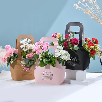 Foldable Waterproof Flower Bag Letter Box Kraft Paper Gift Bags 3Pcs Handbag