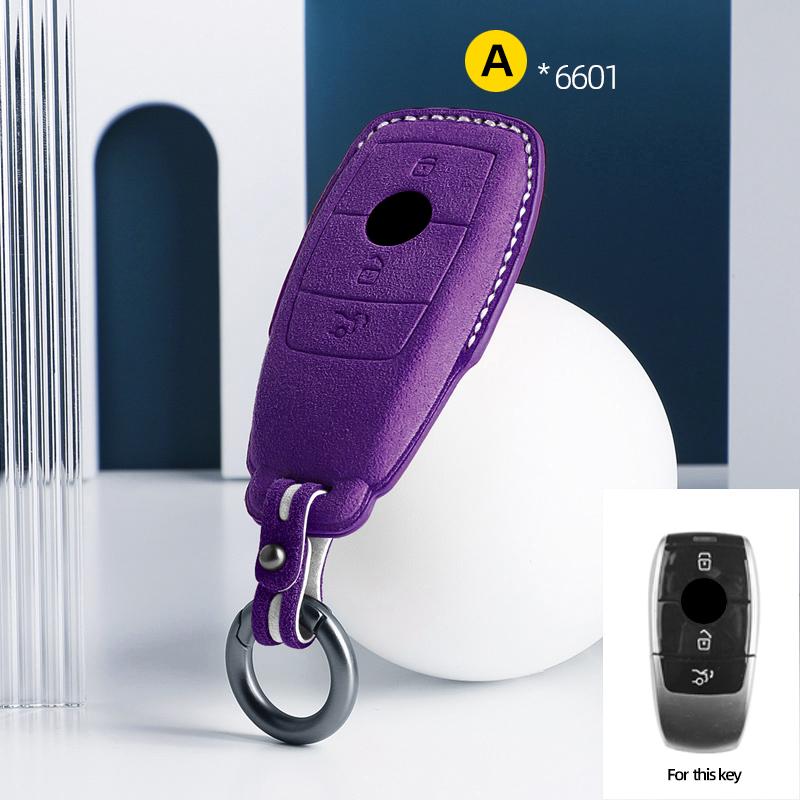 For Mercedes Benz A C E S G Class GLC CLE CLA GLB GLS W177 W205 W213 W222 X167 AMG Suede Leather Car Key Case Shell Keychain