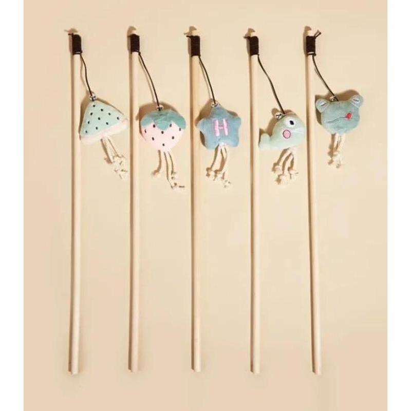 New Mouse Wooden Teasing Cat Rod Cat Toy Pet Supplies Feather Bell Wooden Rod Teasing Cat Stick Fuuny Pet Toys Supplies