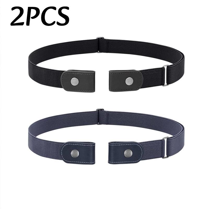 2/4pc Elastic Canvas Belts Men Women No Show Elastic Belts Adjustable Buckle No-Hole Stretchy Waist Adjustment Accessories