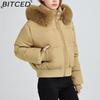 BITCED High-Waisted Oversized Fur-Trimmed Hooded Cropped Cotton Jacket for Women Autumn/Winter Down-Filled Cotton Jacket Slim-Fit Jacket Outerwear